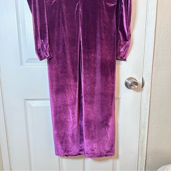 Rachel Parcell Purple Midi Dress Long sleeve stretch velvet sheath Sz Large - Picture 11 of 13